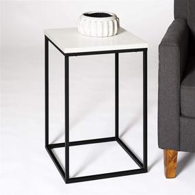 img 2 attached to 🔲 Walker Edison 16 Inch Modern Open Square Wood Side End Accent Table with Marble Top – Living Room Storage Small End Table