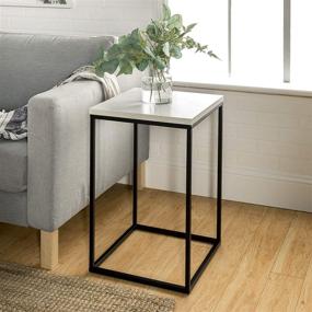 img 4 attached to 🔲 Walker Edison 16 Inch Modern Open Square Wood Side End Accent Table with Marble Top – Living Room Storage Small End Table