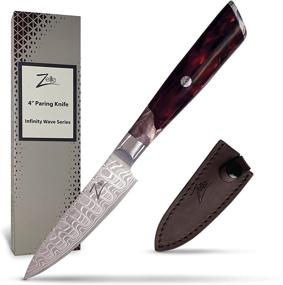 img 4 attached to Zelite Infinity Paring Knife - 4 Inch Damascus Pairing Knife with Leather 🔪 Sheath - Japanese AUS-10 Super Steel - 45-Layer, High-Quality Blade in Infinity Wave Series