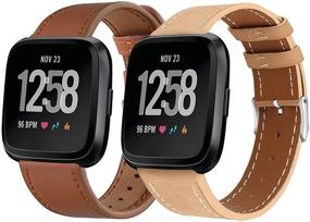img 4 attached to 👟 2-Pack OwnZone Leather Bands for Fitbit Versa 2, Versa, Versa Lite - Classic Replacement Strap for Women and Men