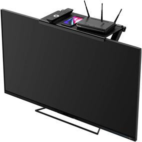 img 3 attached to Adjustable 13-Inch Wide Platform Screen Shelf Mount - Ideal for Desktop Computer Monitor, Streaming Cable Box, TV, Amazon Fire TV - Top Shelf Mount in Black