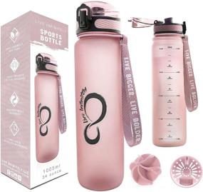 img 4 attached to 🌹 Live Infinitely 34 oz Gym Water Bottle with Time Marker and Fruit Infuser - BPA Free 1 Liter - Rose 34oz