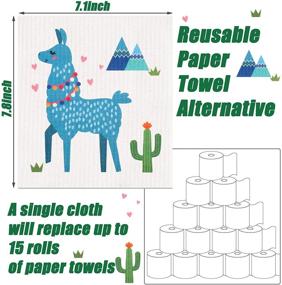 img 3 attached to Set of 8 Reusable Swedish Kitchen Dishcloths - Absorbent Sponge Cleaning Cloths for Kitchen Cleaning, Llama Cactus Design - No Odor Dishcloth - 8 Styles Available