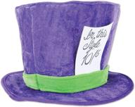 🎩 seo-friendly unisex soft plush fabric mad hatter costume accessories: purple/green hat headwear by beistle logo