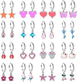 img 4 attached to 🦄 Aganippe Unicorn Earrings Set: Hypoallergenic Dangle Hoops & Studs for Girls, Teens, and Women - 16/24 Pairs