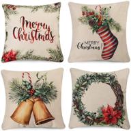 🎄 joyhalo christmas pillow covers: festive farmhouse throw cushion cases, 18 x 18 inches of cozy cotton linen for sofa couch logo