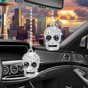img 3 attached to 🚗 Enhance Your Ride with Alotex Bling Car Accessories: White Skull Hanging Car Charms for Rear View Mirror - Lucky Crystal Car Decoration for Women & Men