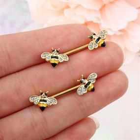 img 3 attached to Dainty Bee Nipple Barbell 14g: Stylish 🐝 Yellow Epoxy CZ Nipple Ring for Trendy Body Piercing