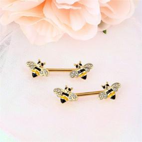 img 2 attached to Dainty Bee Nipple Barbell 14g: Stylish 🐝 Yellow Epoxy CZ Nipple Ring for Trendy Body Piercing