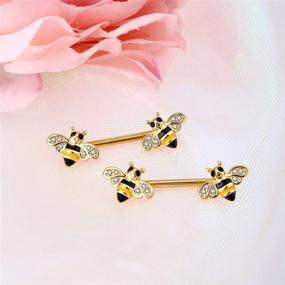 img 1 attached to Dainty Bee Nipple Barbell 14g: Stylish 🐝 Yellow Epoxy CZ Nipple Ring for Trendy Body Piercing