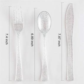 img 2 attached to 🍽️ 150-Piece Set of Silver Plastic Plates with Disposable Silverware and Silver Cups - Elegant Silver Glitter Design: Includes 25 Dinner Plates, 25 Salad Plates, 25 Forks, 25 Knives, 25 Spoons, and 10oz Plastic Cups