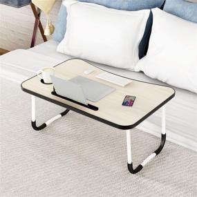 img 3 attached to Столик для ноутбука Ruitta для кровати - Складной стол для колен с держателем для кружки, слотом для ручки и держателем для чтения - Завтрак для кровати, дивана, дивана и пола - Бежевый