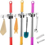 🧹 lvyouif stainless steel mop and broom organizer with 3 racks 4 hooks - heavy duty wall mount storage for laundry, garden, kitchen, garage - rack hanger organization logo