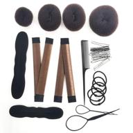 🎀 complete hair bun kit: 4 hair donut bun makers, 2 foam sponge bun shapers, french twist clip, snap bun makers, comb, elastic bands, pins – brown hair accessories logo