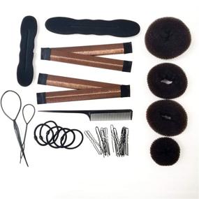 img 3 attached to 🎀 Complete Hair Bun Kit: 4 Hair Donut Bun Makers, 2 Foam Sponge Bun Shapers, French Twist Clip, Snap Bun Makers, Comb, Elastic Bands, Pins – Brown Hair Accessories