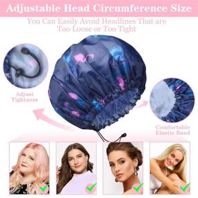 img 2 attached to 🚿 Extra Large & Adjustable 3 Packs Shower Cap - Double Layer Waterproof Hair Cap for Women with Oversized Design, Adjustable Hem and EVA Lining