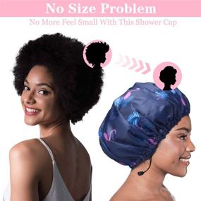 img 3 attached to 🚿 Extra Large & Adjustable 3 Packs Shower Cap - Double Layer Waterproof Hair Cap for Women with Oversized Design, Adjustable Hem and EVA Lining