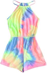 img 4 attached to 🌈 Trendy Romwe Girl's Tie Dye Sleeveless Halter Neck Cami Romper Jumpsuit - Casual Chic Fashion