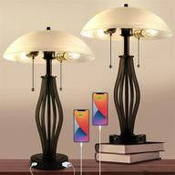 set of 2 mid-century bedside table lamps for living room end tables with usb port, outlet, and nightstand lamps for bedroom логотип