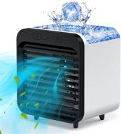 portable air cooler fan, rechargeable battery operated personal air conditioner, usb evaporative cooler with 3 speeds, mist cooling desktop fan for home, office, room, camping logo