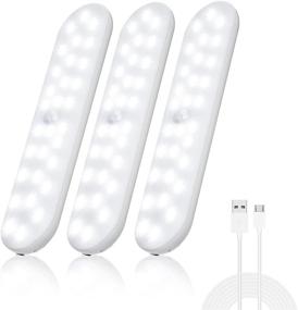 img 4 attached to 🔦 Rechargeable Motion Sensor Closet Light, Dimmable 500LM Under Cabinet Lights - 3 Pack, Wireless Stick-on Lights with Magnetic Strip, Auto ON/OFF, Bright Kitchen Lights - Ideal for 30 LED Under Cabinet Lighting