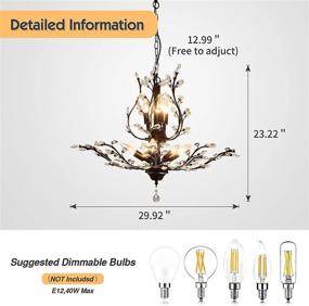 img 3 attached to Vintage Crystal Chandelier with 8 Lights - Flush Mount Black Branch Pendant Lighting Fixture for Dining Room, Living Room, Bedroom, Restaurant, Porch, Foyer