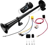 🚂 powerful hk 12v 150db air train horn kit with compressor - loud single trumpet horn for trucks, cars, boats, suvs, and trains (black) logo