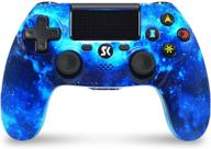 ishako blue wireless controller for ps4 / pro/slim/pc with enhanced double shock, touch pad, and high performance logo
