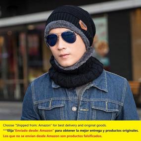 img 3 attached to 🧤 Winter Knit Beanie Hat Set with Neck Warmer, Fleece Lined Skull Cap, Infinity Scarves, and Touch Screen Mittens for Men and Women