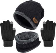 🧤 winter knit beanie hat set with neck warmer, fleece lined skull cap, infinity scarves, and touch screen mittens for men and women logo