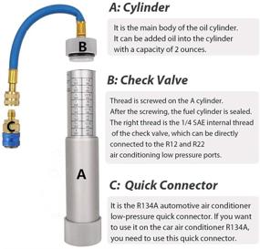 img 3 attached to 🔧 Инжектор масла и красителя для кондиционера AC, инструмент для хладагента: системы R-134a R410a R22 R12, масштаб 1/4" SAE, наполняемая линия, винтовка на 2 унции с быстрым соединителем