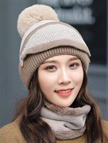 img 2 attached to 🧣 Knit Beanie Hat for Women - Winter Warm Skully Caps with Pompom Hat, Scarf, and Mask Set