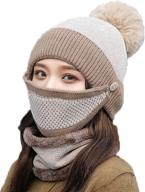 🧣 knit beanie hat for women - winter warm skully caps with pompom hat, scarf, and mask set logo