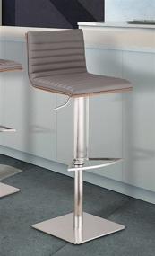 img 4 attached to 🪑 Armen Living Café Grey Faux Leather Adjustable Barstool with Brushed Stainless Steel Finish, Gray/Walnut, 31.5" x 19.29" x 17