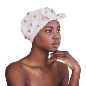 img 4 attached to Waterproof Kitsch Luxury Shower Cap for Women with Long Hair - Fashionable and Reusable Blush Dot Shower Cap