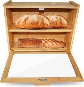 img 3 attached to 🍞 RoyalHouse Large Two Layer Bamboo Breadbox - Premium Bread Bin and Kitchen Countertop Organizer, Simple Assembly Required