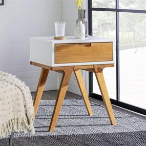 img 4 attached to 🏺 Mid Century Modern Small End Accent Table, 1 Drawer, White and Caramel - by Walker Edison