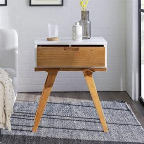 img 1 attached to 🏺 Mid Century Modern Small End Accent Table, 1 Drawer, White and Caramel - by Walker Edison