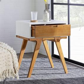 img 2 attached to 🏺 Mid Century Modern Small End Accent Table, 1 Drawer, White and Caramel - by Walker Edison