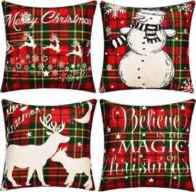 img 4 attached to 🎄 Gejoy 4 Pieces Christmas Pillow Cover Set - Festive Square Cushion Covers for Sofa, Bedroom, and Home Decoration, 18x18 inch