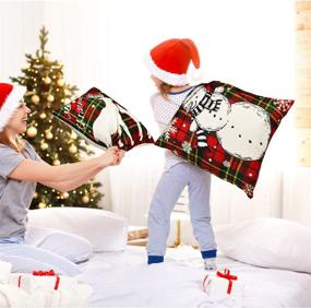 img 3 attached to 🎄 Gejoy 4 Pieces Christmas Pillow Cover Set - Festive Square Cushion Covers for Sofa, Bedroom, and Home Decoration, 18x18 inch