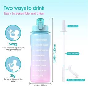 img 3 attached to 🥤 Aiquar Half Gallon/64oz Water Bottle: Straw, Time Marker, Motivational, Leakproof, BPA Free Tritan - Green Pink Gradient, Ideal for Outdoor, Fitness, Gym