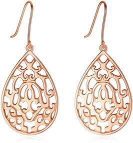 img 4 attached to AOAVOV 925 Sterling Silver Handmade Dangle Earrings with Hollow Out Petal Pendant Hook – Ethnic Style Silver Studs for Sensitive Ears