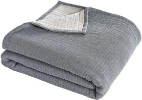 img 4 attached to 🛋️ PHF 100% Cotton Muslin Blanket Twin Size 66" x 90", Yarn Dyed 3 Layers Ultra Soft Lightweight Breathable Blanket, Perfect Couch Bed Sofa Layer, Elegant Grey Bluish Home Decoration