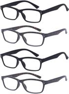 👓 alwaysuv fashion reading glasses 4 pair with spring hinge for men and women - professer readers 3.5" power logo