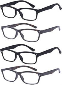 img 4 attached to 👓 ALWAYSUV Fashion Reading Glasses 4 Pair with Spring Hinge for Men and Women - Professer Readers 3.5" Power