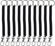 auear 10pcs theftproof spring cord plastic keychain - flexible safety retractable coiled tether with carabiner | elastic key chain for wallet, pliers, tools, hiking, boating - black логотип