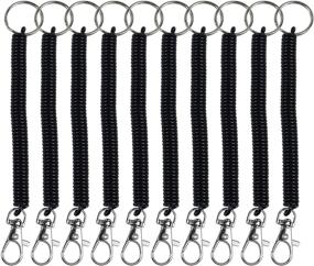 img 4 attached to AUEAR 10Pcs Theftproof Spring Cord Plastic Keychain - Flexible Safety Retractable Coiled Tether with Carabiner | Elastic Key Chain for Wallet, Pliers, Tools, Hiking, Boating - Black