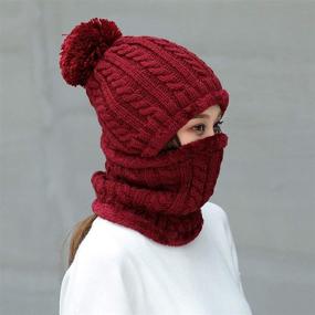 img 2 attached to 🧣 Winter Knit Fleeced Skull Cap Neck Scarf Hat Beanie for Women - Ideal for Snow Skiing, Hiking, and Cold Weather Sports