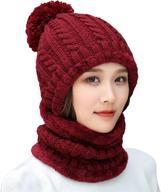 🧣 winter knit fleeced skull cap neck scarf hat beanie for women - ideal for snow skiing, hiking, and cold weather sports logo